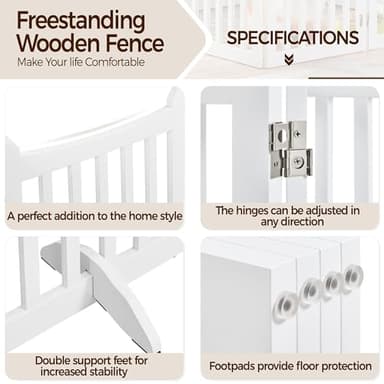 Yaheetech 36" H Extra Tall Freestanding Pet Gate 4-Panel Wooden Dog Fence with 2 Support Feet Folding Dog Gate for Indoor, Stairs, Doorways, Halls, Kitchen Wooden Pet Barrier White, 79.5" L x 36" H - Image 5