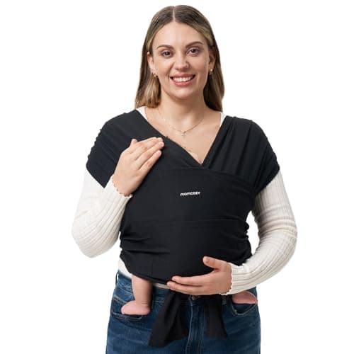 Momcozy Baby Wrap Carrier, Easy to Wear Infant Carrier Slings, Lightweight Hands Free Baby Sling, Adjustable Baby Carriers for Newborn to Toddler 8-35 lbs, Black - Image 1