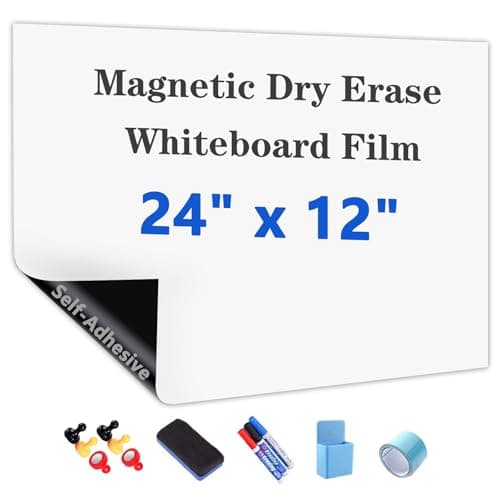 Magnetic Dry Erase Whiteboard Paper with Adhesive, 24" x 12" White Board Film for Wall, Easy to Write and Clean Dry Erase Board for Office, Classroom, Home, Include Marker, Magnetic Eraser and Magnets - Image 1