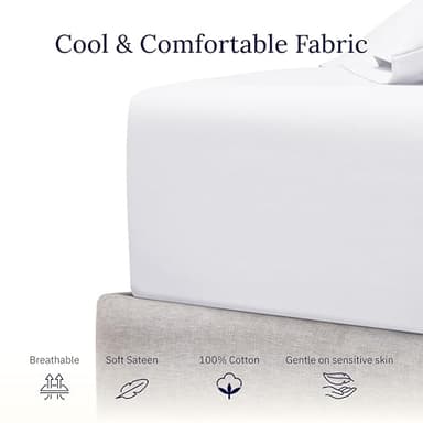 California Design Den Queen Fitted Sheet Only - 100% Cotton 400 Thread Count Sateen, Deep Pocket Fitted Sheet Queen, No-Pop Off Elastic - White - Image 5