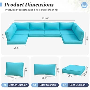 Amopatio 14-Piece Outdoor Sofa Cushions for 6-Seat Patio Sectional, Waterproof Quick-Dry Outdoor Replacement Cushions, Non-Slip Bottom All-Weather Sunproof Couch Cushion Eco Fabric, Sky Blue - Image 3