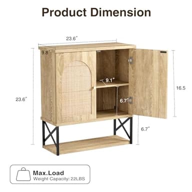 Rattan Bathroom Wall Cabinet, Boho Medicine Wall Cabinet with Double Doors and Adjustable Shelves, Tall Kitchen Wall Mounted Storage Cabinet, Floating Space Saver Over Toilet, Natural - Image 2