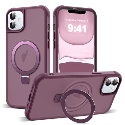 SKYLMW Compatible with iPhone 11 Case with Invisible Magnetic O-Ring Stand Military-Grade Translucent Case for iPhone 11 6.1" [Compatible with Mag-Safe][Great Grip Feeling], Wine Red - Image 1