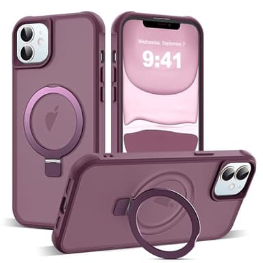 SKYLMW Compatible with iPhone 11 Case with Invisible Magnetic O-Ring Stand Military-Grade Translucent Case for iPhone 11 6.1" [Compatible with Mag-Safe][Great Grip Feeling], Wine Red - Image 1