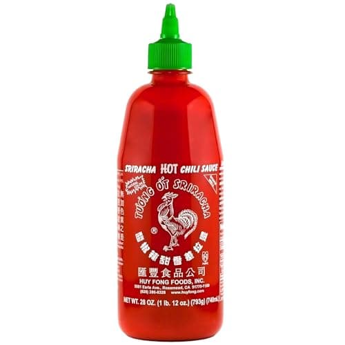 The Original Huy Fong Sriracha Hot Chili Sauce, 28 OZ Rooster Sriracha Chili Sauce, Low Carb Classic Cook Sriracha Chili Paste, Perfect for Dipping, Eggs, Burgers, Soups, Tacos, Sandwich, 12-Pack