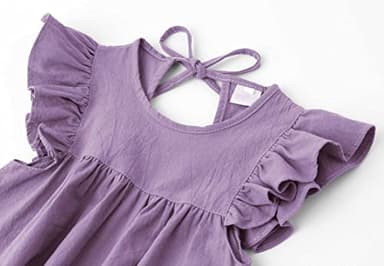 lymanchi Toddler Girl Cotton Linen Ruffle Halter Sleeveless Casual Kids Dresses 818 Purple 90 - Image 3