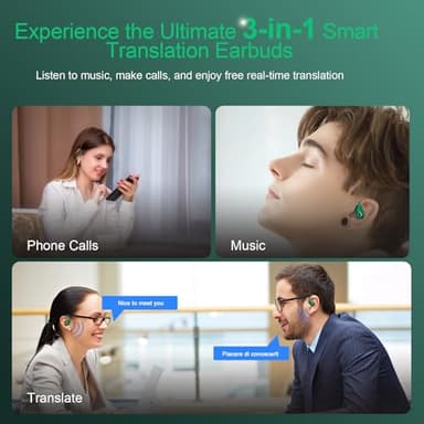 AI Translation Earbuds Real Time, 164 Language Translator Earbud 3-in-1 Bluetooth 5.4 Translator Earbuds with 6 Translation Modes, 75H Translators Headphones with APP for Travel Business, Dark Green - Image 6