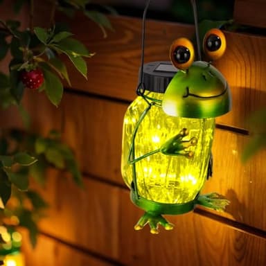 Starsoul 2 Pack Frog Hanging Solar Lantern Outdoor Waterproof, Decorative Frog Solar Mason Jar Lights, Frog Lights Decor for Garden Yard Patio Tabletop - Image 3
