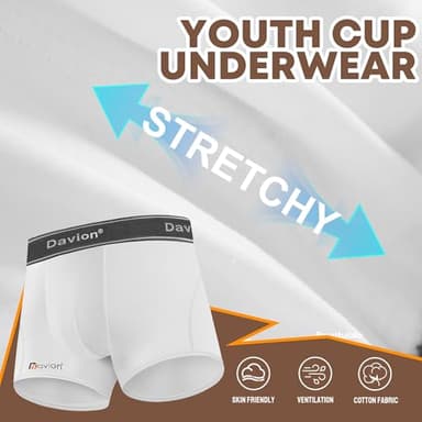 Davion 2-Pack Boys Underwear with 1 Soft Protective Athletic Cup Youth Briefs for Football, Baseball, Lacrosse(White-M) - Image 3