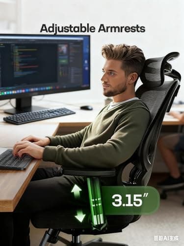 Marsail Ergonomic Office Chair with Adjustable Lumbar Support & 2D Headrest, Breathable Mesh Desk Chair with Adjustable Arms, Swivel Rolling Task Chair for Home Office, Black - Image 3