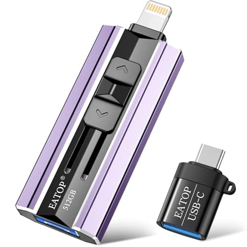 EATOP 512GB Flash Drive Intended for iPhone iPad Android and Computers, 4 in 1 Photo Stick for Phone Memory Storage Easily Backup Photos Videos, Plug and Play, No Application Required (Light Purple) - Image 1