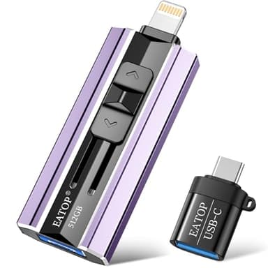 EATOP 512GB Flash Drive Intended for iPhone iPad Android and Computers, 4 in 1 Photo Stick for Phone Memory Storage Easily Backup Photos Videos, Plug and Play, No Application Required (Light Purple) - Image 1