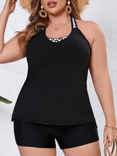 Summer Mae Plus Size Tankini Swimsuits for Women Two Piece Athletic Bathing Suit with Sports Bra Tummy Control Swimwear Leopard Print 24 Plus - Image 3