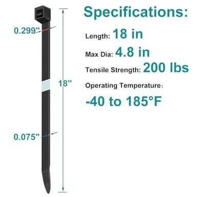 Long Zip Ties - 18 Inch Large Zip Ties Heavy Duty Outdoor,60 Pack Big Cable Ties, Black (18Inch-60Pack) - Image 2