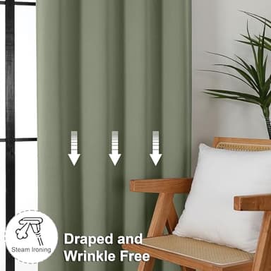 Simplebrand Ava Sage Green Blackout Curtains for Bedroom 63 Inch Length 2 Panels Set, Solid Thermal Insulated Energy Saving Rod Pocket Window Treatment Curtains Blackout Drapes, W40 x L63 Inch, Sage - Image 7