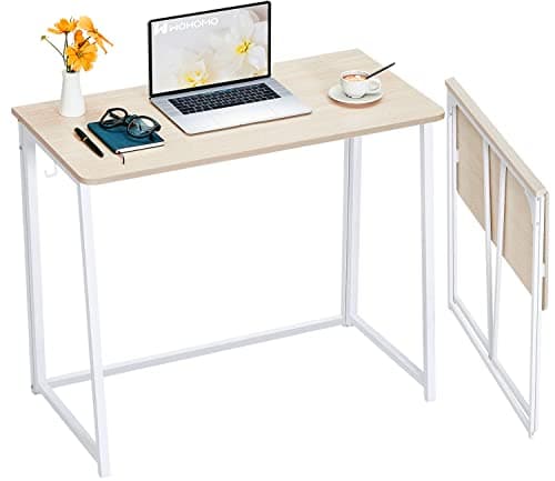 WOHOMO Folding Desk, Small Foldable Desk 31.5" for Small Spaces, Space Saving Computer Table Writing Workstation for Home Office, Easy Assembly, Oak - Image 1