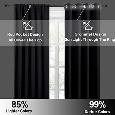 RYB HOME Bedroom Blackout Curtains - Black Curtains Solar Light Block Insulated Drapes Energy Saving for Bedroom Dining Living Room, 42 x 45 inches Long, Black, Set of 2 - Image 5