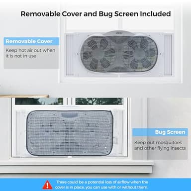 shinic 9" Twin Window Fan with Reversible Airflow, Removable Cover and Bug Screen, Remote Control, 3 Functions-3 Speeds, Width Adjustable (23.5" to 37"), Bathroom Kitchen Window Fan ETL Certified - Image 2