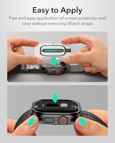ESR for Apple Watch Ultra 3 /Ultra 2 /Ultra Case with Screen Protector 49mm (2025) Military Grade Protection, Aluminum Alloy Case with 2 Pack Armorite Glass Protector Set, Stay Original, Black - Image 6