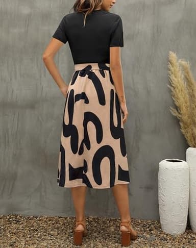 Zattcas Women 2025 Summer Dresses Short Sleeve Ribbed Teacher Church Modest Business Casual Work Outfits Midi Dress with Pockets Blackcc S - Image 3