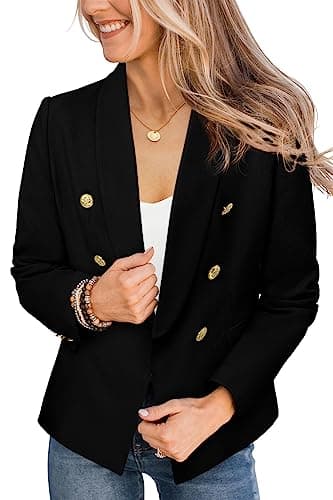 CRAZY GRID Women Business Casual Blazer Double Breasted Work Professional Blazer Jackets Long Sleeve Gold Buttons Fashion Suit Jacket L Black - Image 2