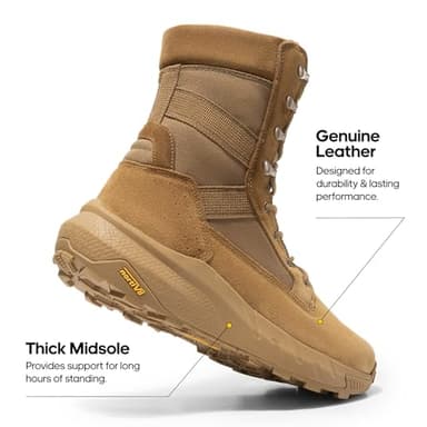 NORTIV 8 Men's Breathable Tactical Military Work Boots Side Zipper Leather Lightweight Hiking Motorcycle Combat Boots 8 Inches Recon,Size 8.5,Coyote,SNMT242M - Image 4