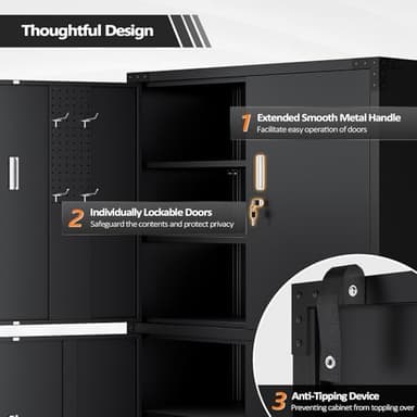 VINGLI Large Garage Storage Cabinet with 4 Doors, Upgraded Height & Wide & Deep, 43''W x 23''D x 75''H, Oversized Metal Storage Cabinet with Pegboards Wheels Locks and Adjustable Shelves (Black) - Image 6