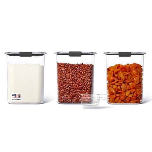 Rubbermaid Brilliance BPA-Free Food Storage Containers with Lids Airtight Kitchen and Pantry Organization Set Includes 3 Containers and Scoops Clear 16 cups - Image 1