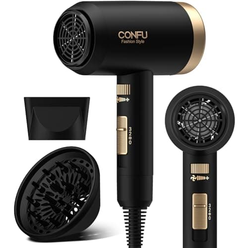Hair Dryer, CONFU Blow Dryer with Diffuser, 21000PRM Professional Hairdryer, Portable Lightweight Fast Drying Negative Ionic Blow Dryer, Hair Diffuser for Curly Hair for Home Travel - Image 1