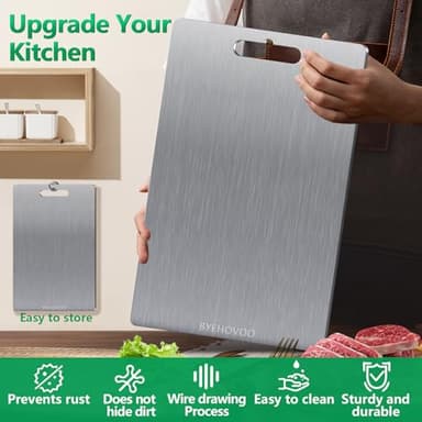 Titanium Cutting Boards for Kitchen [Set of 3], Double Sided Pure Titanium Cutting Board | Easy to Clean | Dishwasher Safe | Food-Grade Raw & Cooked Foods or Outdoor Camping Chopping Board - Image 6