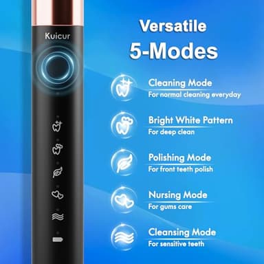 Sonic Electric Toothbrush for Adults and Kids, Comes with 10 Brush Heads & Travel Case, 5 Modes with 2 Minutes Built in Smart Timer, One Charge for 90 Days, 42,000 VPM Motor (Black) - Image 3