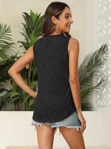 EyMuse Women's Casual Tank Tops Summer V Neck Sleeveless Tunic Flowy Loose Blouse,Black,M - Image 3