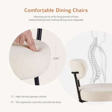 Sweetcrispy Dining Chairs Set of 6, Boucle Upholstered Modern Mid Century Round Kitchen Chairs with Curved Backrest & Metal Legs for Vanity, Living Room - Beige - Image 4
