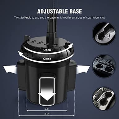 4-Port USB Car Charger with Cup Holder Phone Mount, Rapid Multi Port Charger, Adjustable Gooseneck Rotatable Holder for Smartphones - Image 3