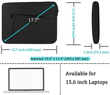 Laptop Case Sleeve 15.6 inch, Durable Shockproof Protective Computer Carrying Cover with Front Pocket, Briefcase Handbags Laptop Sleeve Bag for 15.6 inch HP, Dell, Acer, Asus, Notebook, Black - Image 5