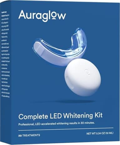Auraglow Teeth Whitening Kit, LED Accelerator Light, 35% Carbamide Peroxide Teeth Whitening Gel, 20+ Whitening Treatments, Whitens up to 10 Shades in 7 Days - Image 1