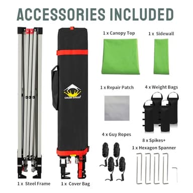 CROWN SHADES 10x10 Pop Up Canopy with 1 Side Wall - Beach Tent with One Push Setup - Outdoor Sun Shade for Events, Parties, Camping - Gazebo with STO-N-Go Cover Bag (Green) - Image 7