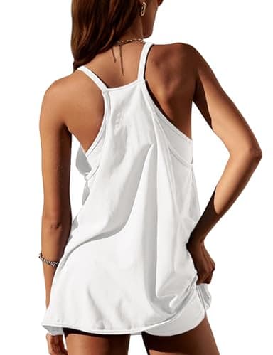 Faleave Women's Summer Sleeveless Mini Dress Athletic Dress Spaghetti Strap Short Tennis Dress with Pockets(White-M) - Image 2