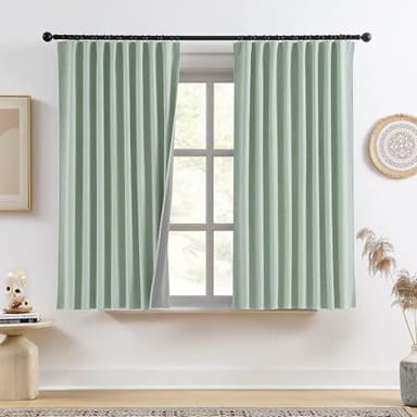 RAIN CITY Light Green Linen Blackout Curtains 45 Inch Long for Living Room,2 Panels Pinch Pleated Drape with Hooks Back Tab Boho Decor, Textured Full Black Out Curtains for Bedroom 50 x 45 - Image 1
