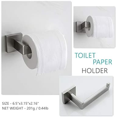 VELIMAX Premium Stainless Steel 3-Piece Bathroom Hardware Accessories Set Wall Mounted Bathroom Hardware Kit - Robe Hook Toilet Paper Holder Towel Ring, Brushed - Image 4