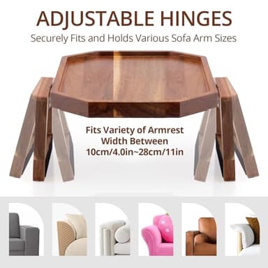 ZMARKRAFT Premium Acacia Wood Sofa Arm Tray Table for Couch | Clip on Food Tray for Wide Armrest | Anti-Slip Wooden Armchair Folding Table for Drinks and Snacks, Remote Controls, Phone (Classic) - Image 3