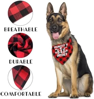 Dog Bandana, Promoted to Big Brother, Dogs Muffler Classical White Printing, Doggy Muffler Pet Scarf, Pet Baby Announcement Plaid Scarf Gender Reveal Accessories, for Small Medium Large D04 - Image 4