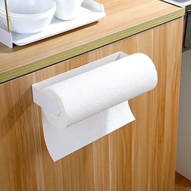 YIGII Adhesive Paper Towel Holder Under Cabinet - Stainless Steel Paper Towel Rack Stick on Wall Mount for Kitchen, White - Image 4
