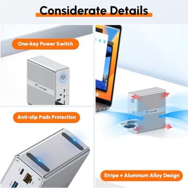 TobenONE DisplayLink Docking Station Triple Monitor with 120W Power Adapter, Triple 4K Display for MacBook Pro/Air, Thunderbolt 4/3, USB-C Windows(3X HDMI, 3X DP, 2xUSB-C, 4xUSB 3.2, SD/TF) - Image 8