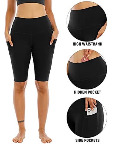 WHOUARE 4 Pack Biker Yoga Shorts with Pockets for Women,High Waisted Athletic Running Workout Gym Shorts Tummy Control,Black,Dark Gray,Light Gray,Burgundy,XXL - Image 3