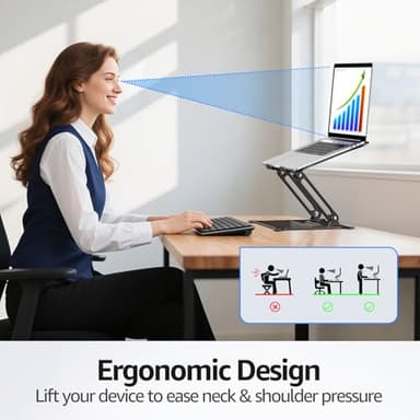 Urmust Laptop Notebook Stand Holder Adjustable Laptop Stand Portable Computer Riser Compatible with MacBook Air Pro HP Dell XPS Lenovo All Laptops 10-15.6"(Black) - Image 3
