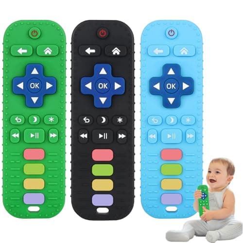 Fu Store 2 Pack Baby Teether Toy Chew Toy for Babies 0-12 Months 6-36 Months TV Remote Control Shape Teething Relief Baby Toys for Infants Developmental Soothe Babies Gums Gifts Set, Black Purple - Image 1