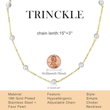 Trinckle Gold Pearl Necklace, 6 MM Pearl Choker Necklace 15'' Pearl Necklaces for Women Dainty Choker as Birthday Gifts for Teens Pearl Strands Prom Jewelry Wedding Bride Bridesmaid Gifts - Image 4