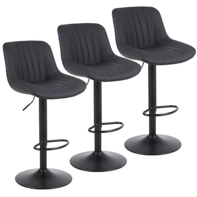 Youhauchair Bar Stools Set of 3, Swivel Counter Height Barstools with Back, Adjustable PU Leather Bar Chairs, Modern Armless Kitchen Island Stool, Black - Image 1