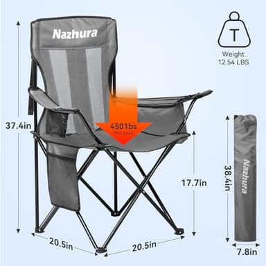 Nazhura 2 Pack Outdoor Camping Chairs Folding/Foldable/Portable with Cooler Pouch, Mesh Backrest and Cup Holder Pocket(Grey, 2 Pack) - Image 3